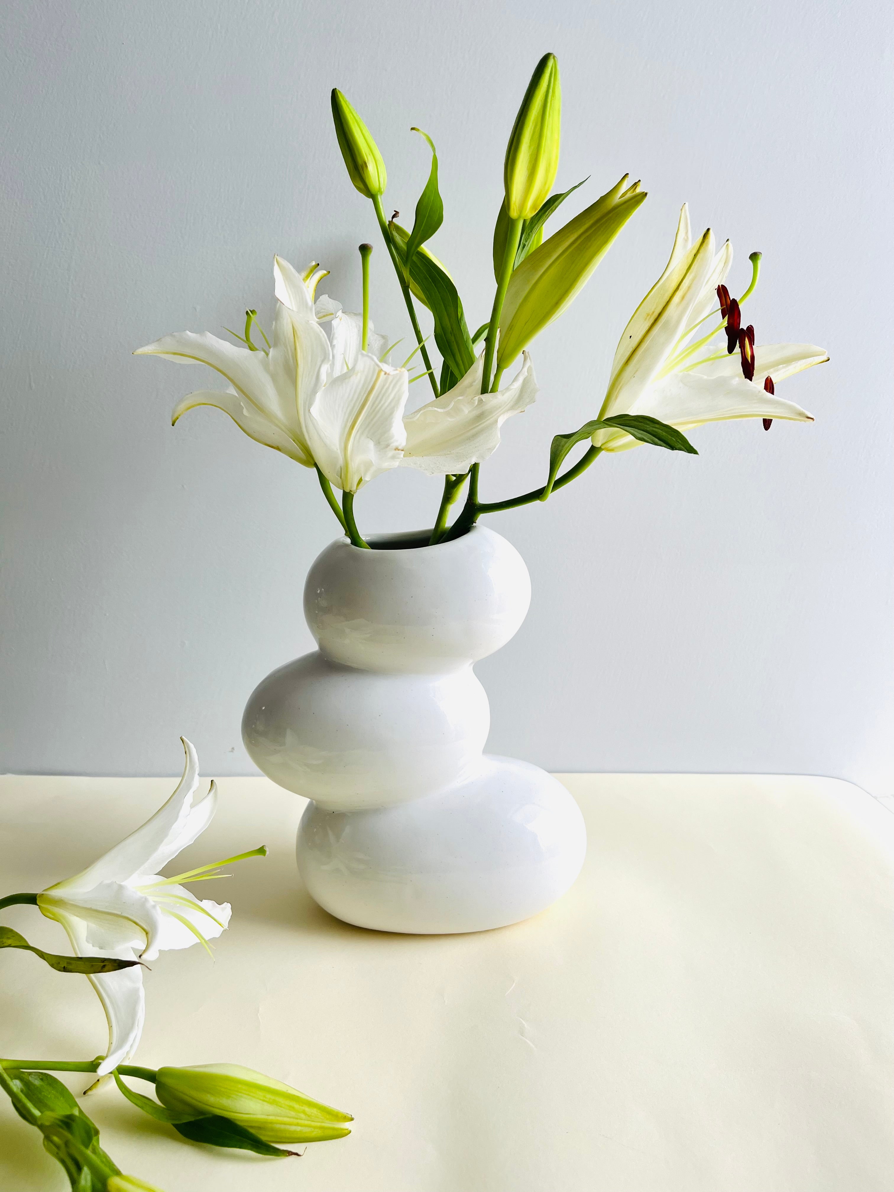 Ceramic Pebble Shape White Vase