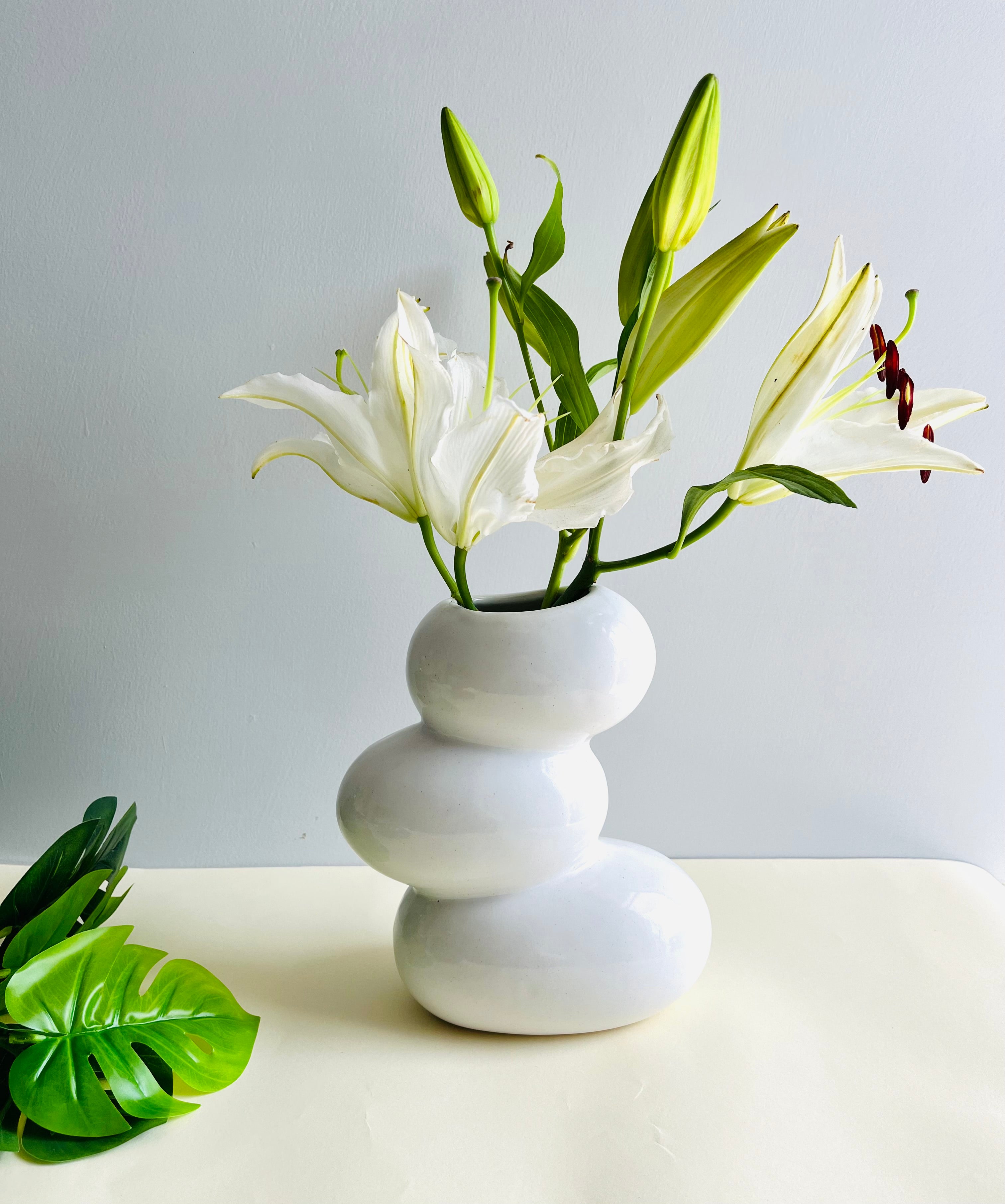 Ceramic Pebble Shape White Vase