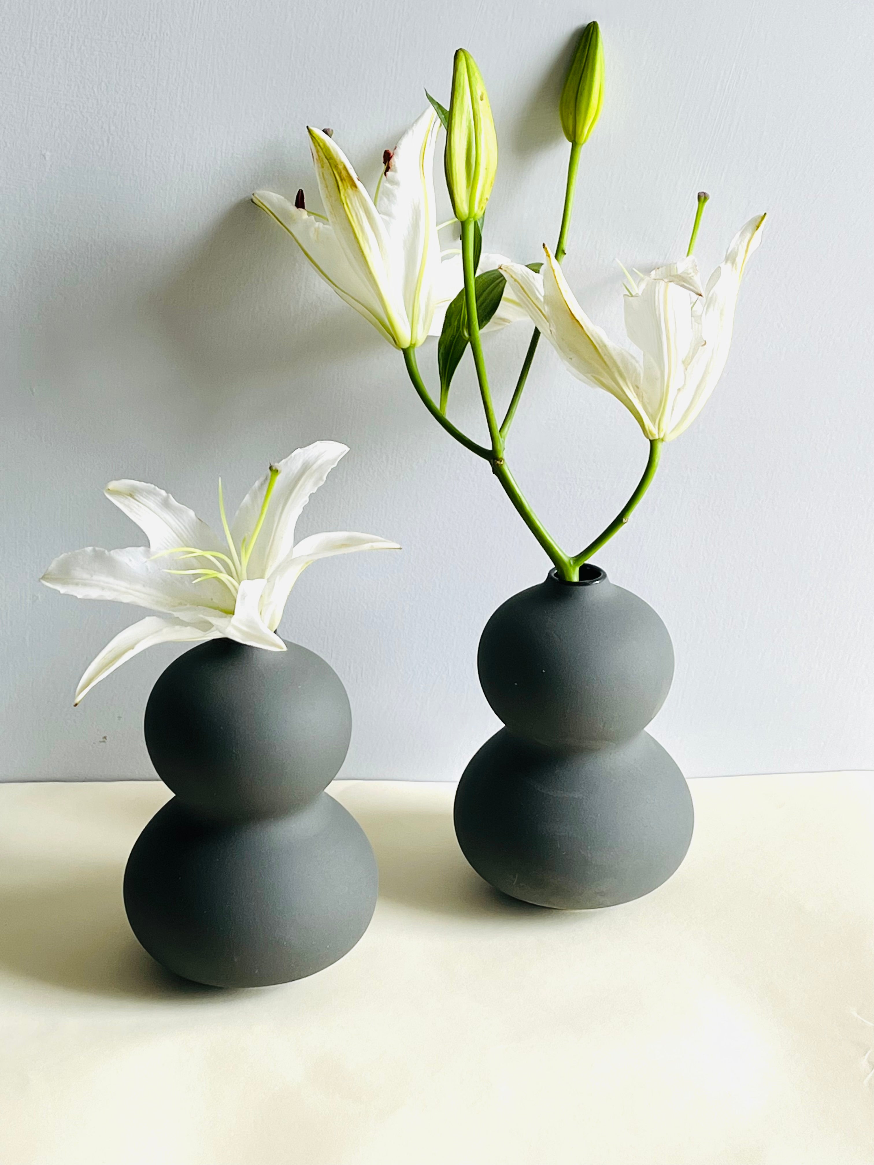 Black Pebble Style Ceramic Vases- Set of 2