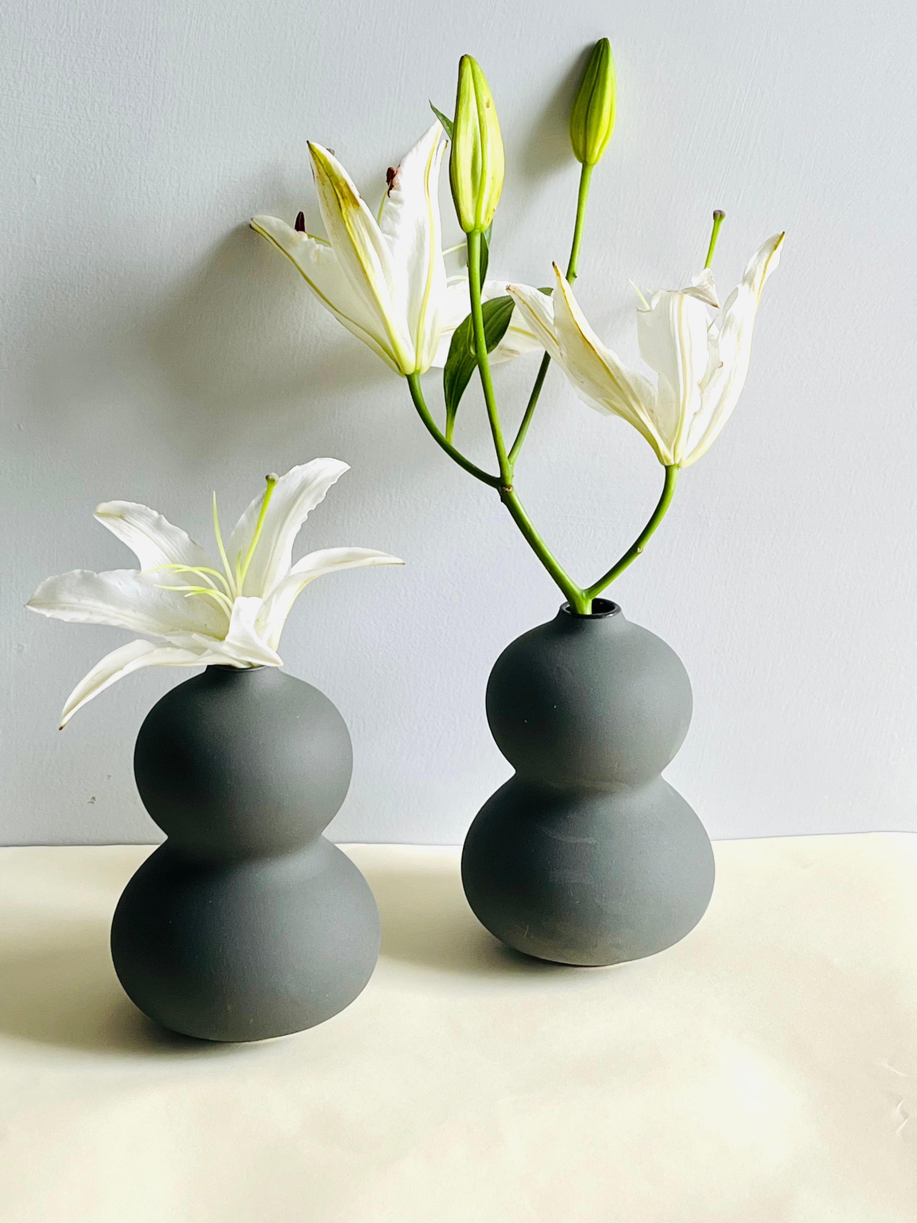 Black Pebble Style Ceramic Vases- Set of 2