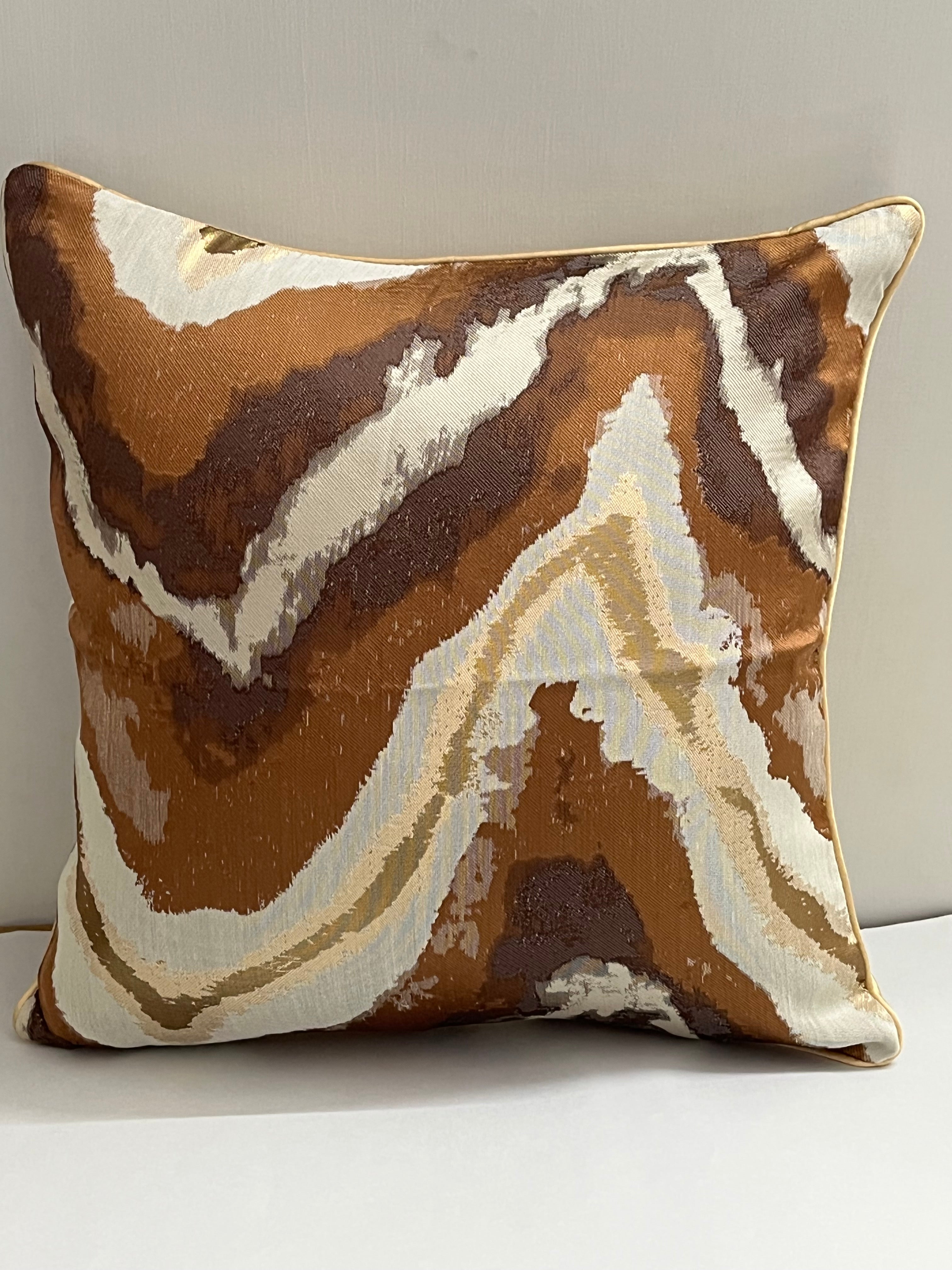 Luxurious Gold & Brown Cushion Cover 18x18 inches