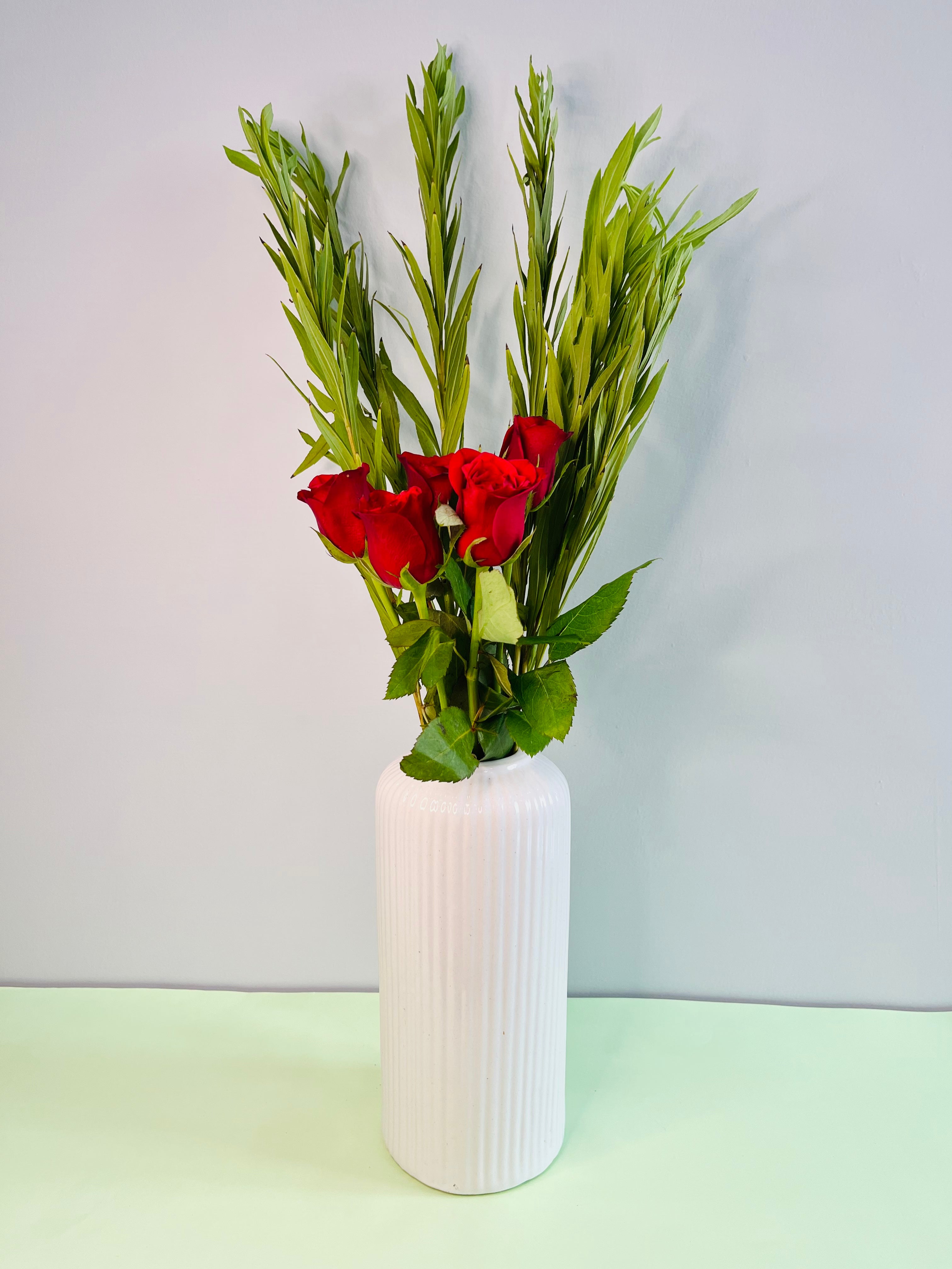 White Ceramic Flower Vase- Large Single Piece