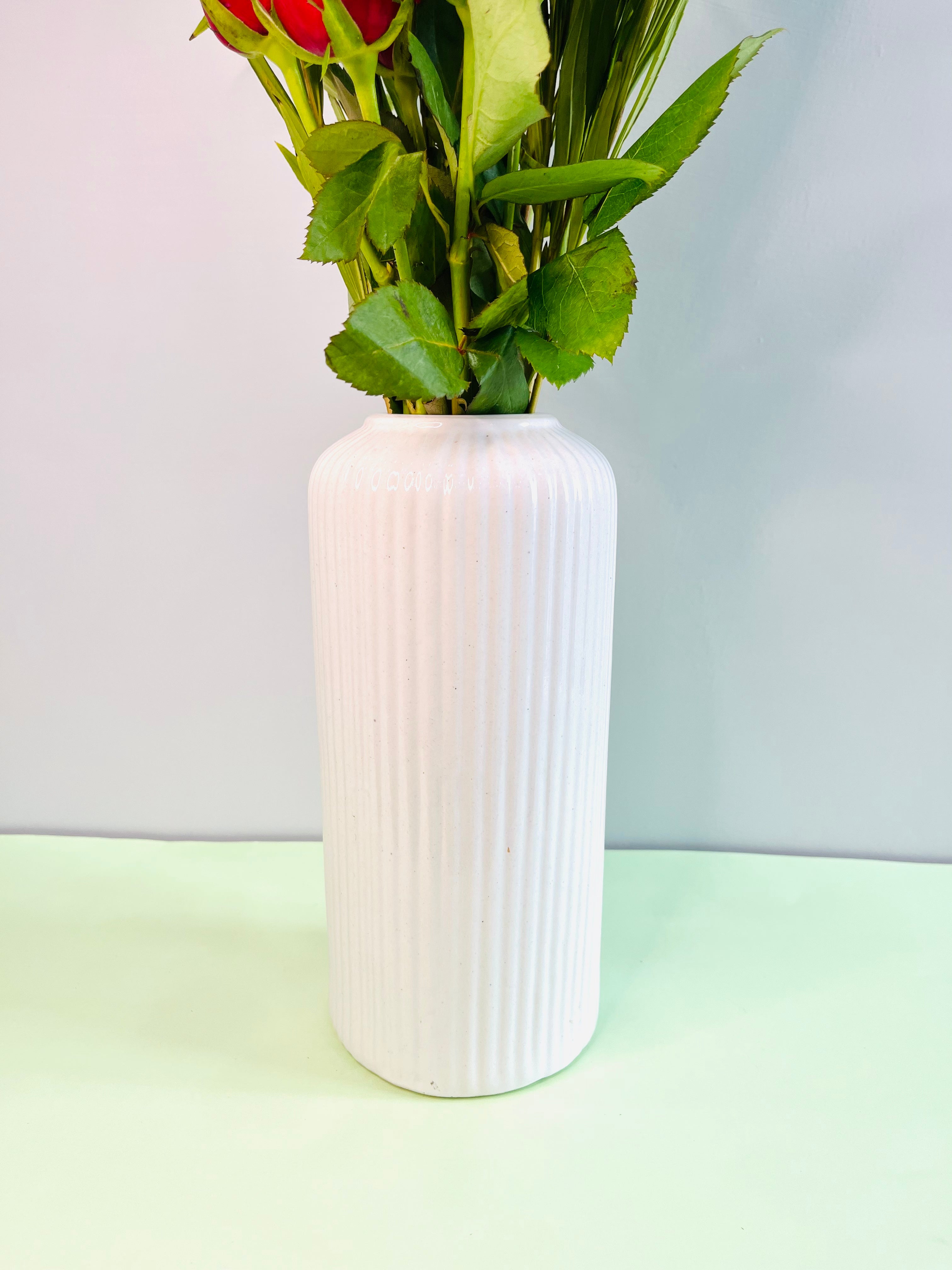 White Ceramic Flower Vase- Large Single Piece