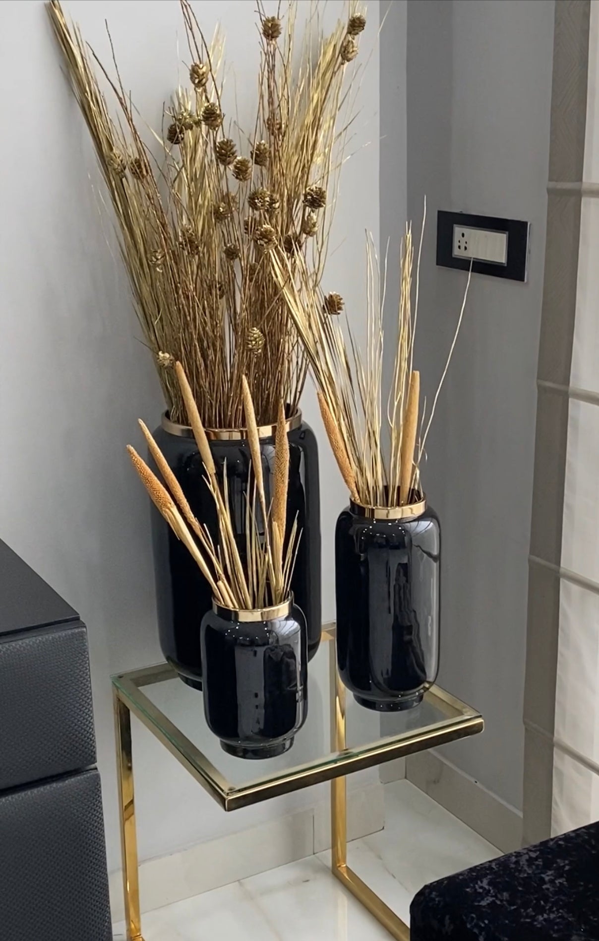 Black Metal Vases Set of 3 Large Medium & Small