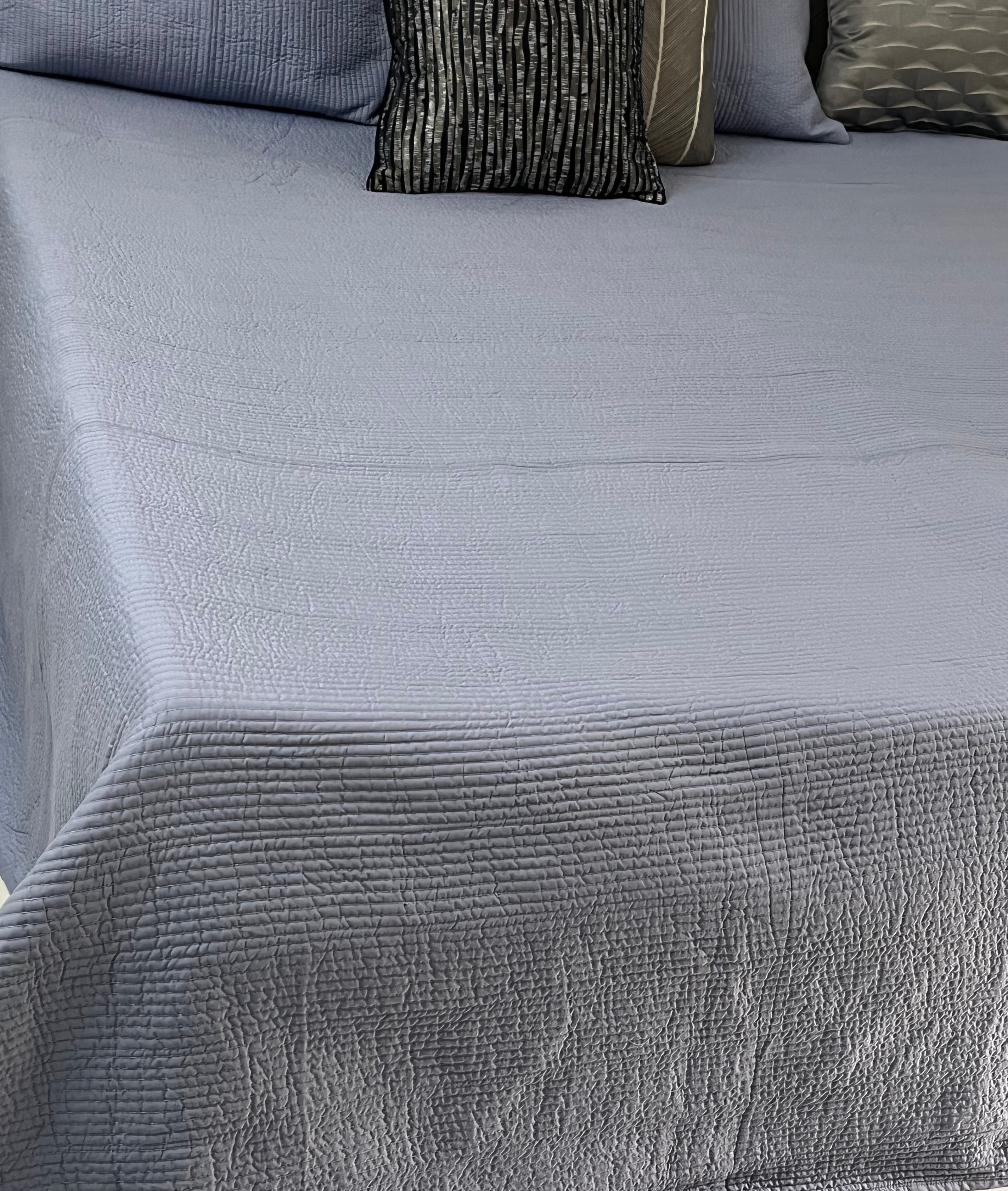 Grey Super King Size 100% Pure Cotton Luxurious Quilted Bedspread 108x108 Inches