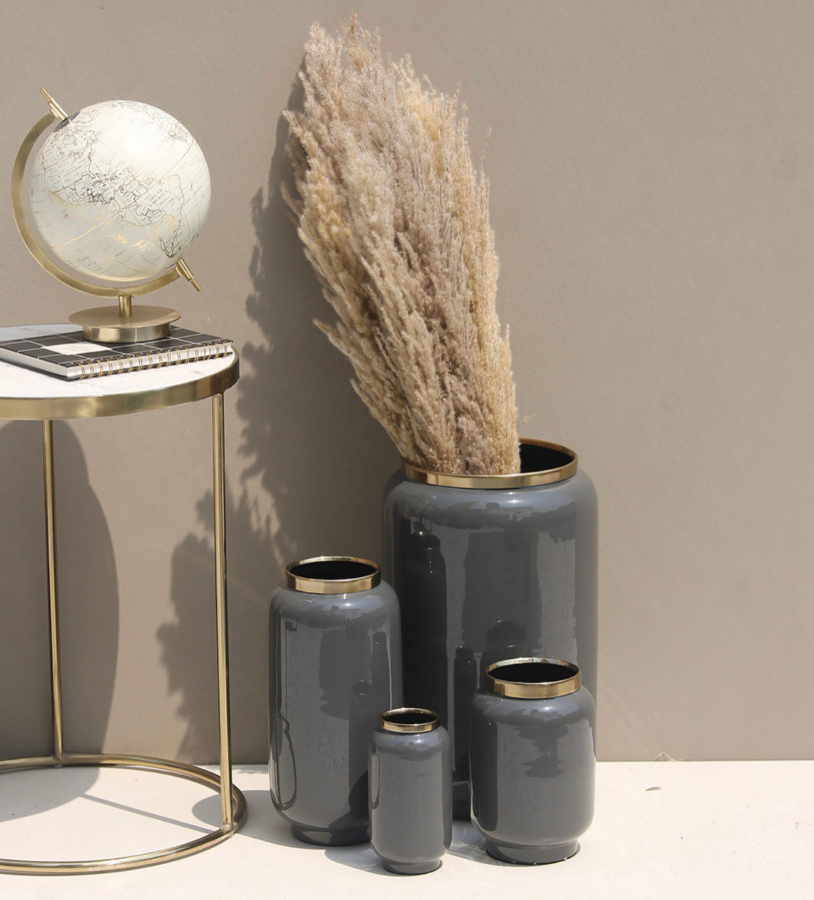 Grey Metal Vases set of 3 Large Medium & Small