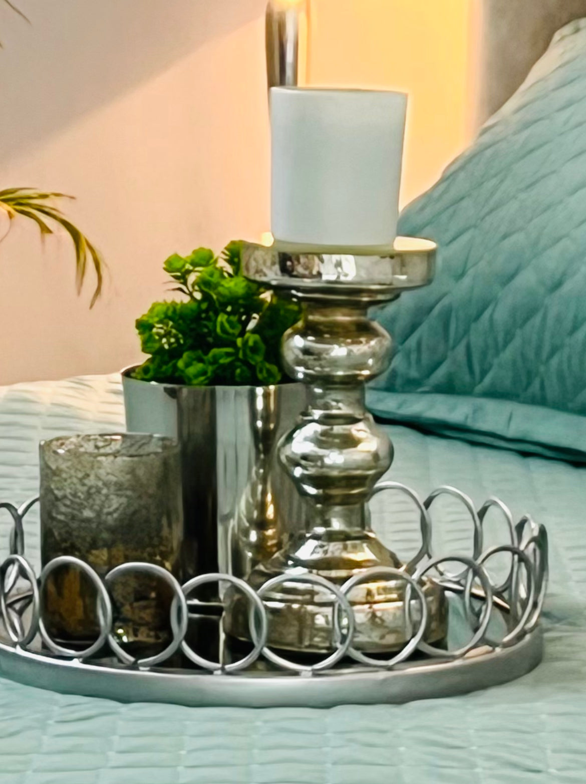 Silver Hour Glass Candle Stand-Set of 2