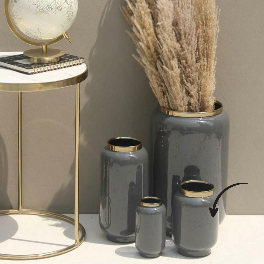 Grey Metal Vases set of 3 Large Medium & Small