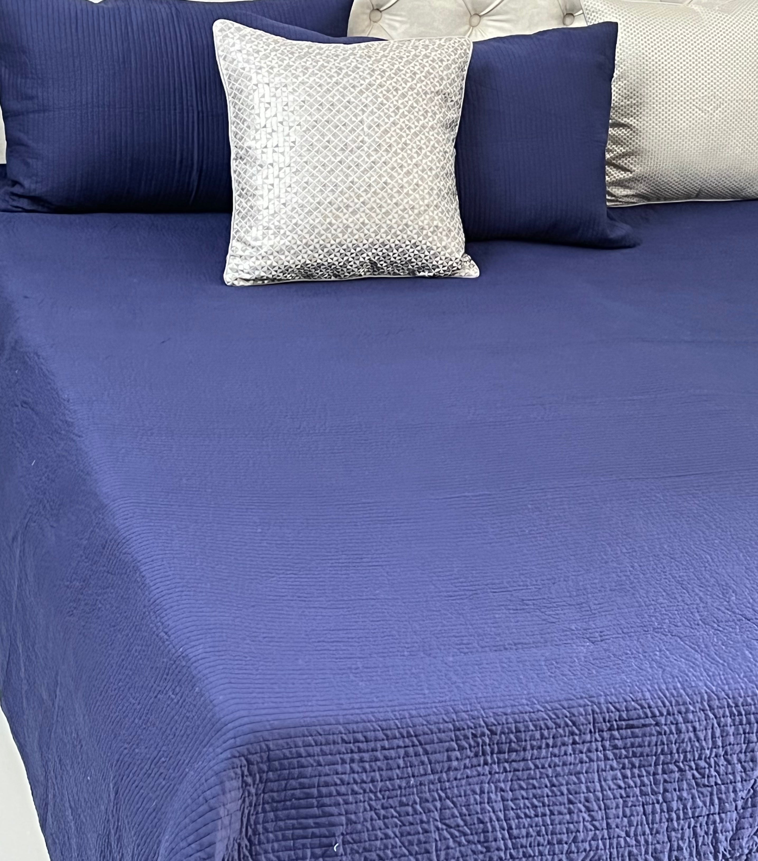 Royal Blue Super King Size 100% Pure Cotton Luxurious Quilted Bedspread 108x108 inches
