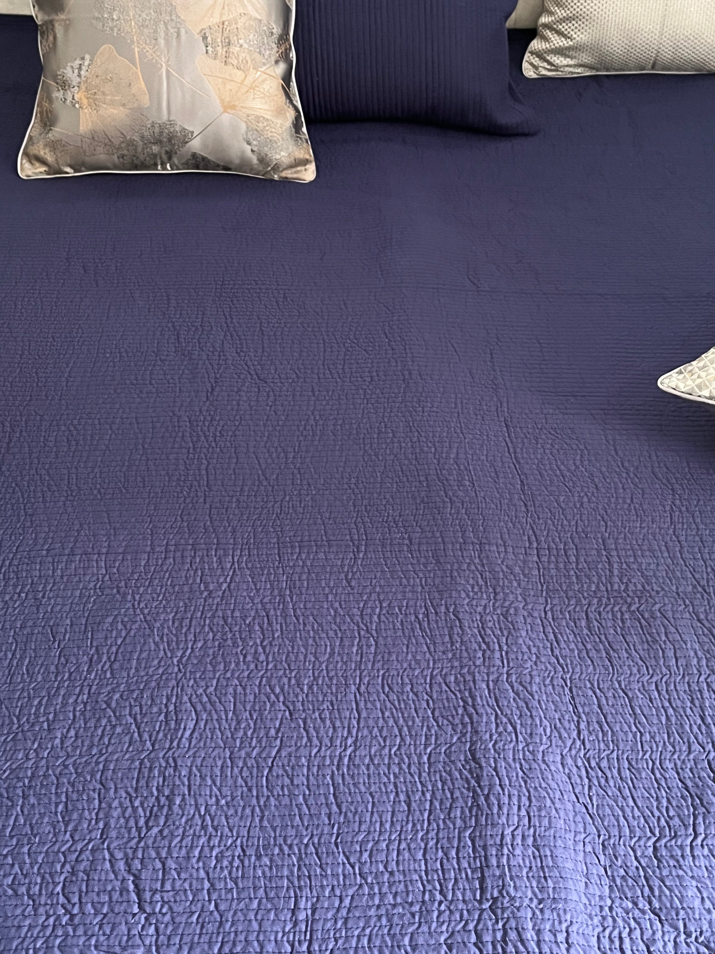 Royal Blue Super King Size 100% Pure Cotton Luxurious Quilted Bedspread 108x108 inches