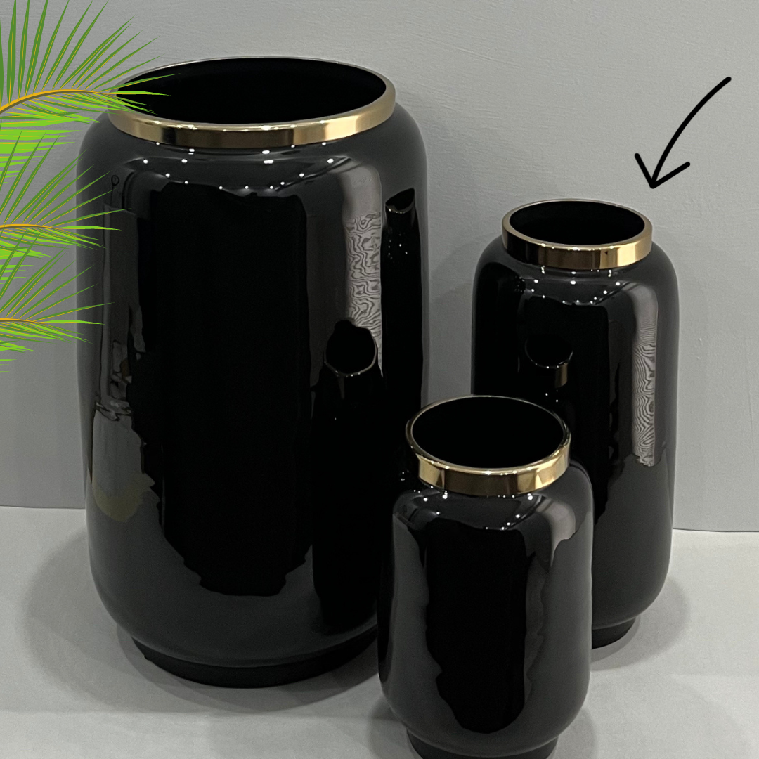 Black Metal Vases Set of 3 Large Medium & Small