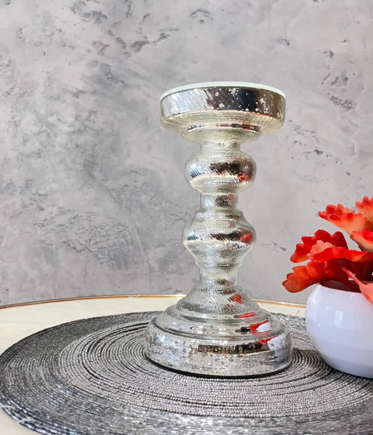 Silver Hour Glass Candle Stand-Set of 2