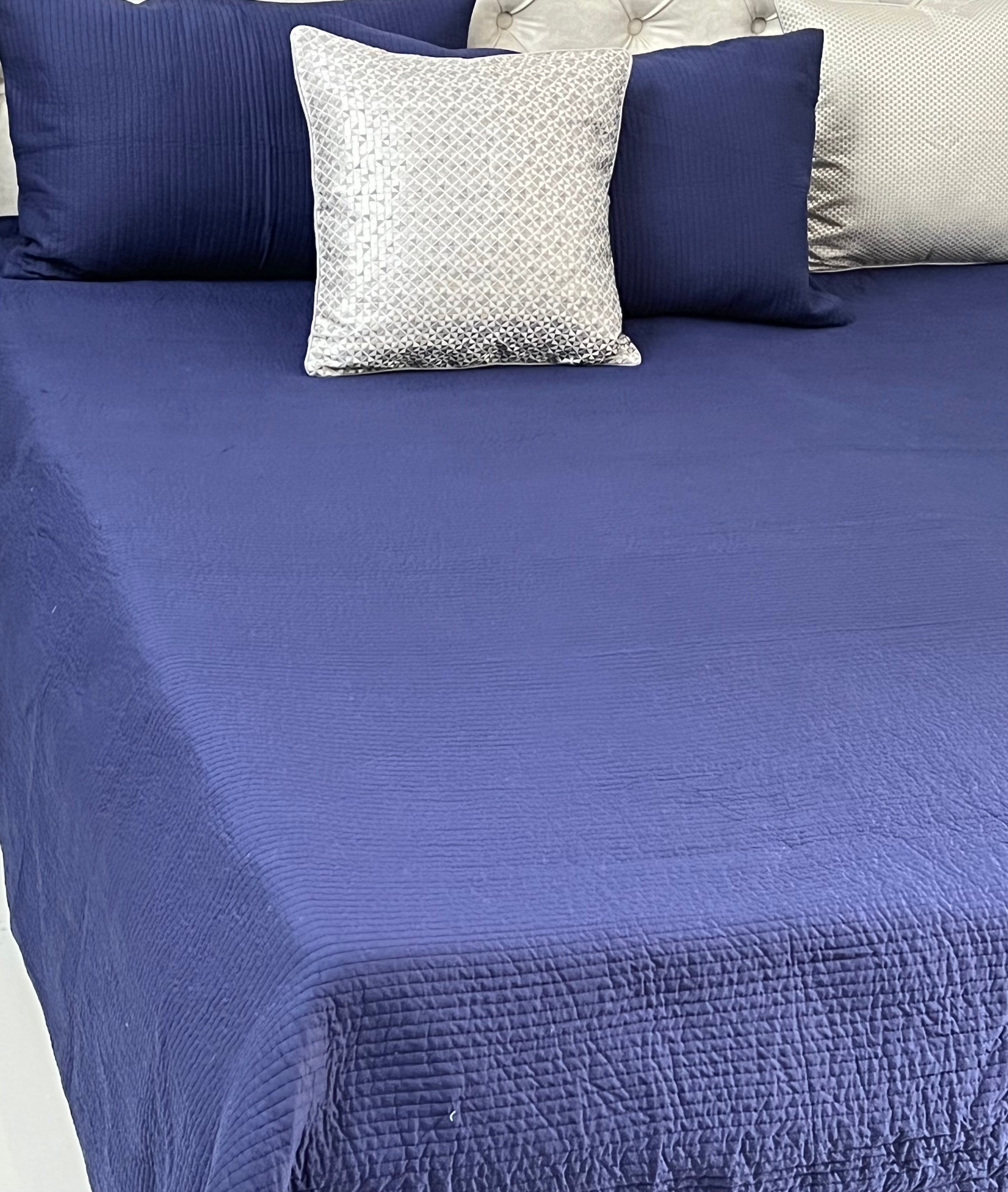 Royal Blue Super King Size 100% Pure Cotton Luxurious Quilted Bedspread 108x108 inches