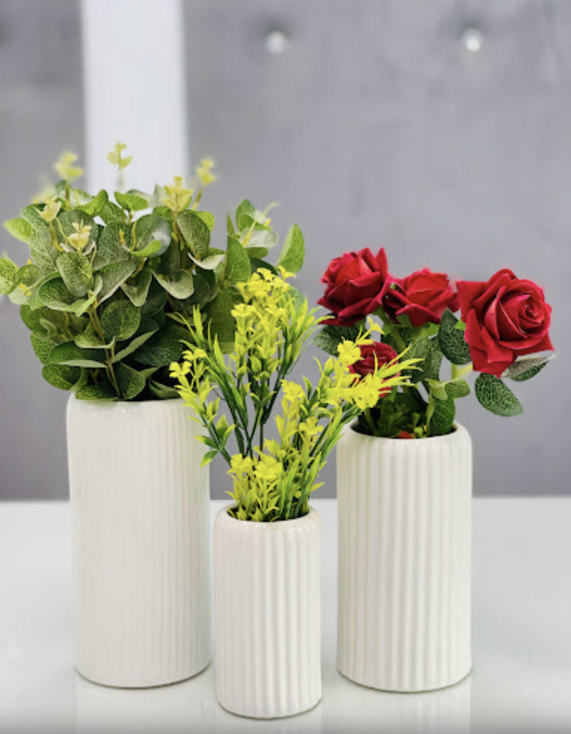 White Ceramic Flower Vase- Large Single Piece