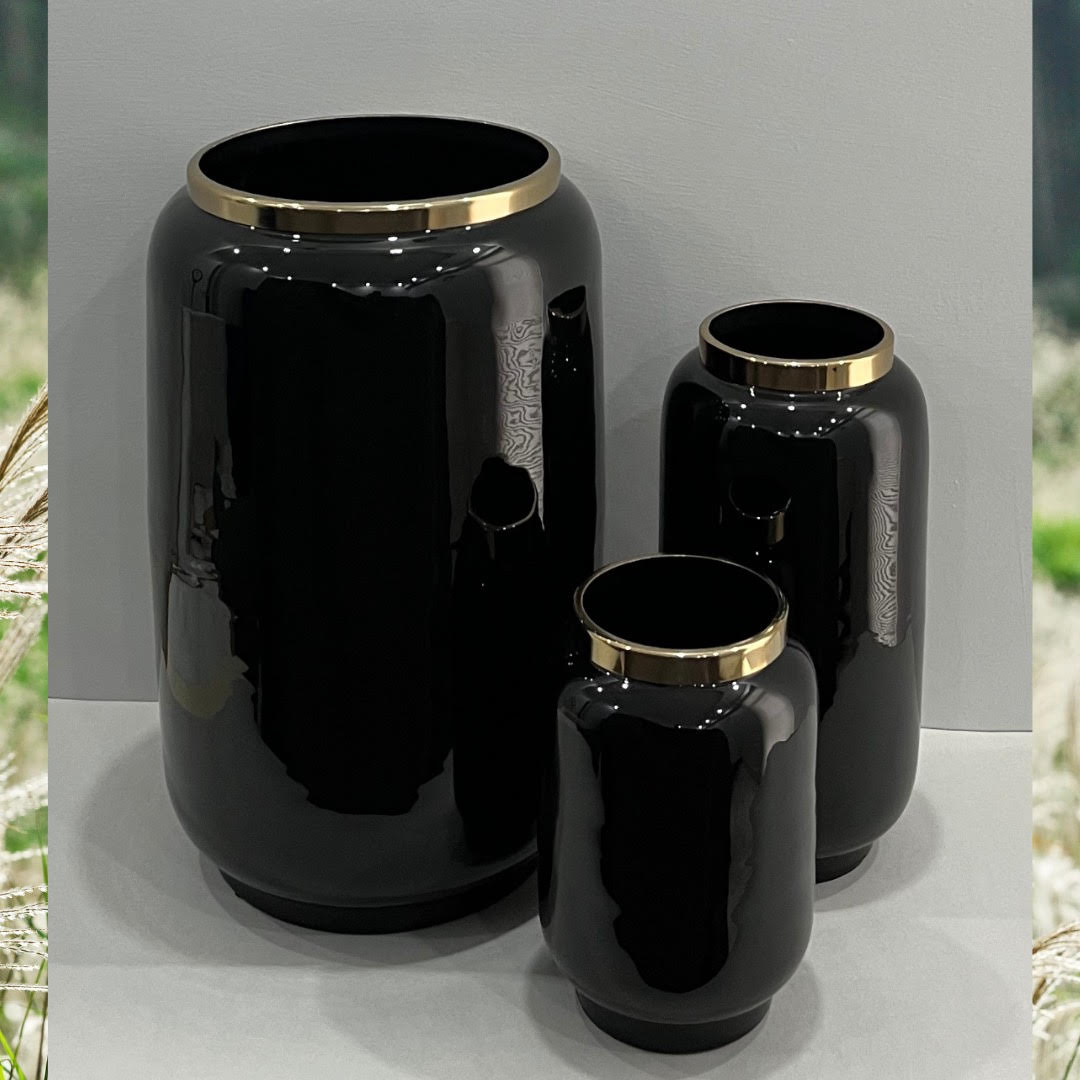 Black Metal Vases Set of 3 Large Medium & Small