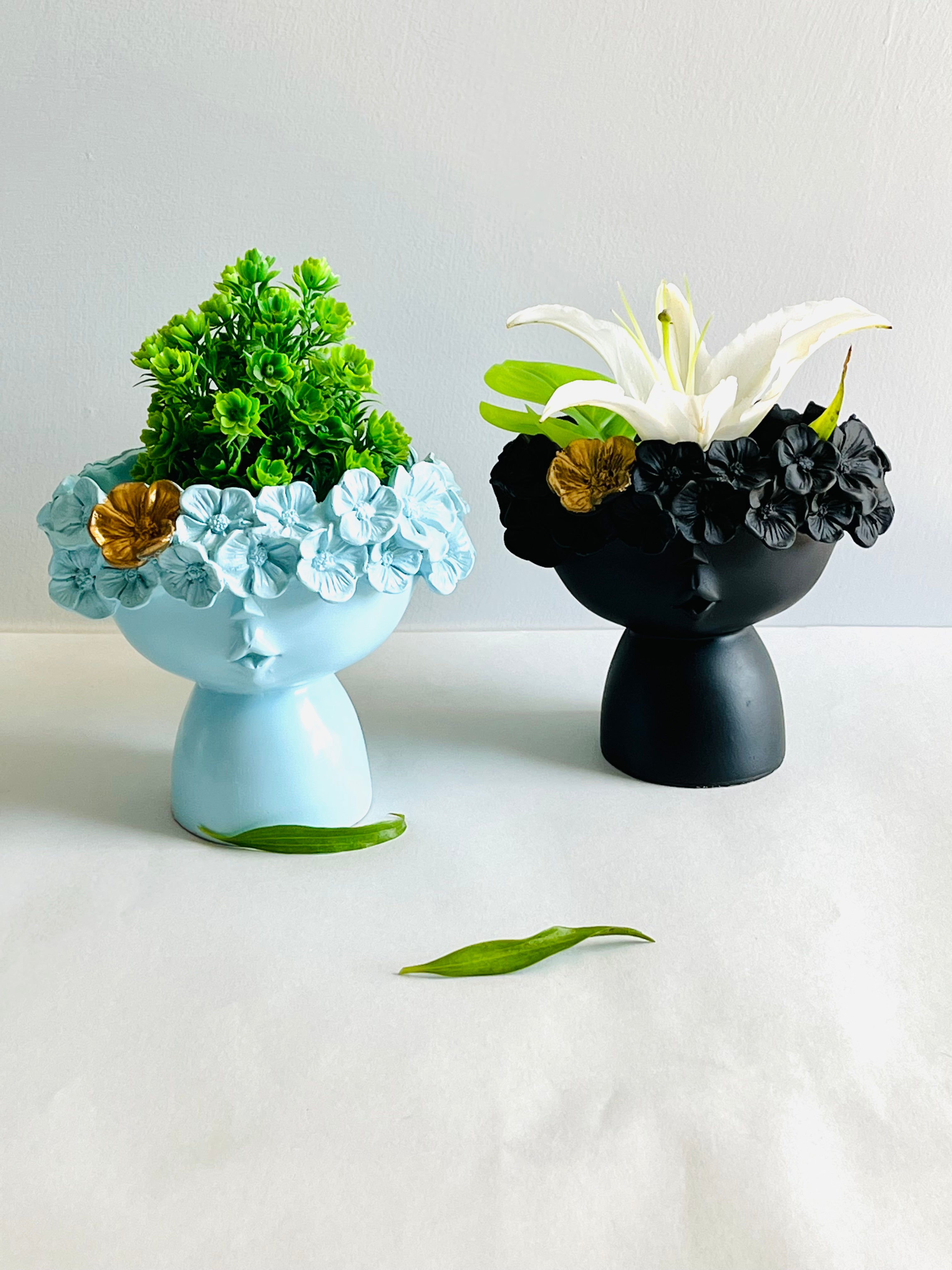 Light Blue & Black Resin Baby Vases- Set of 2