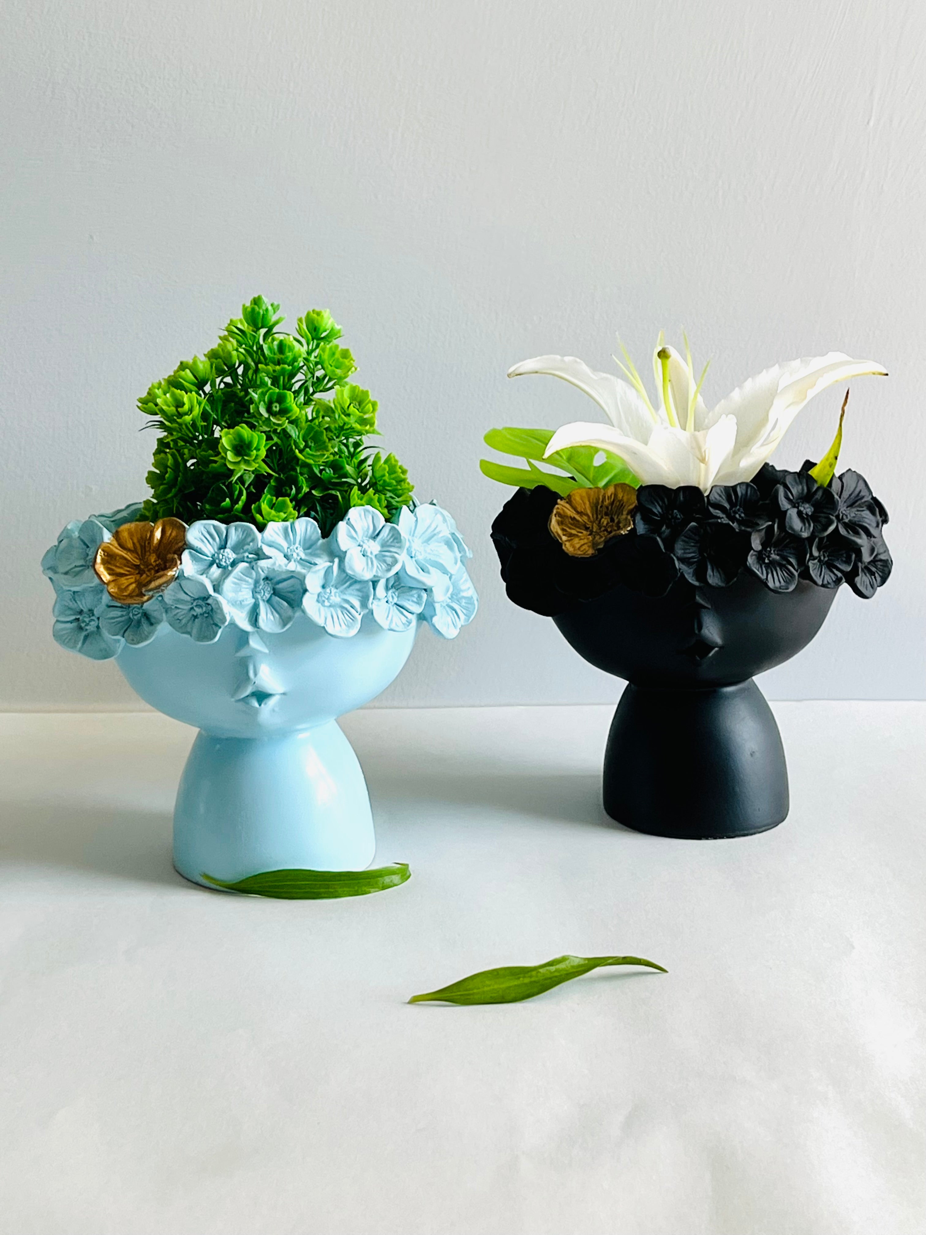 Light Blue & Black Resin Baby Vases- Set of 2