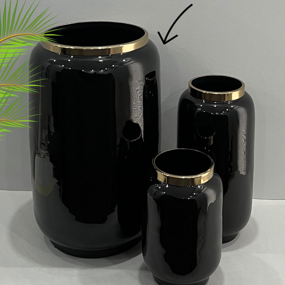 Black Metal Vases Set of 3 Large Medium & Small